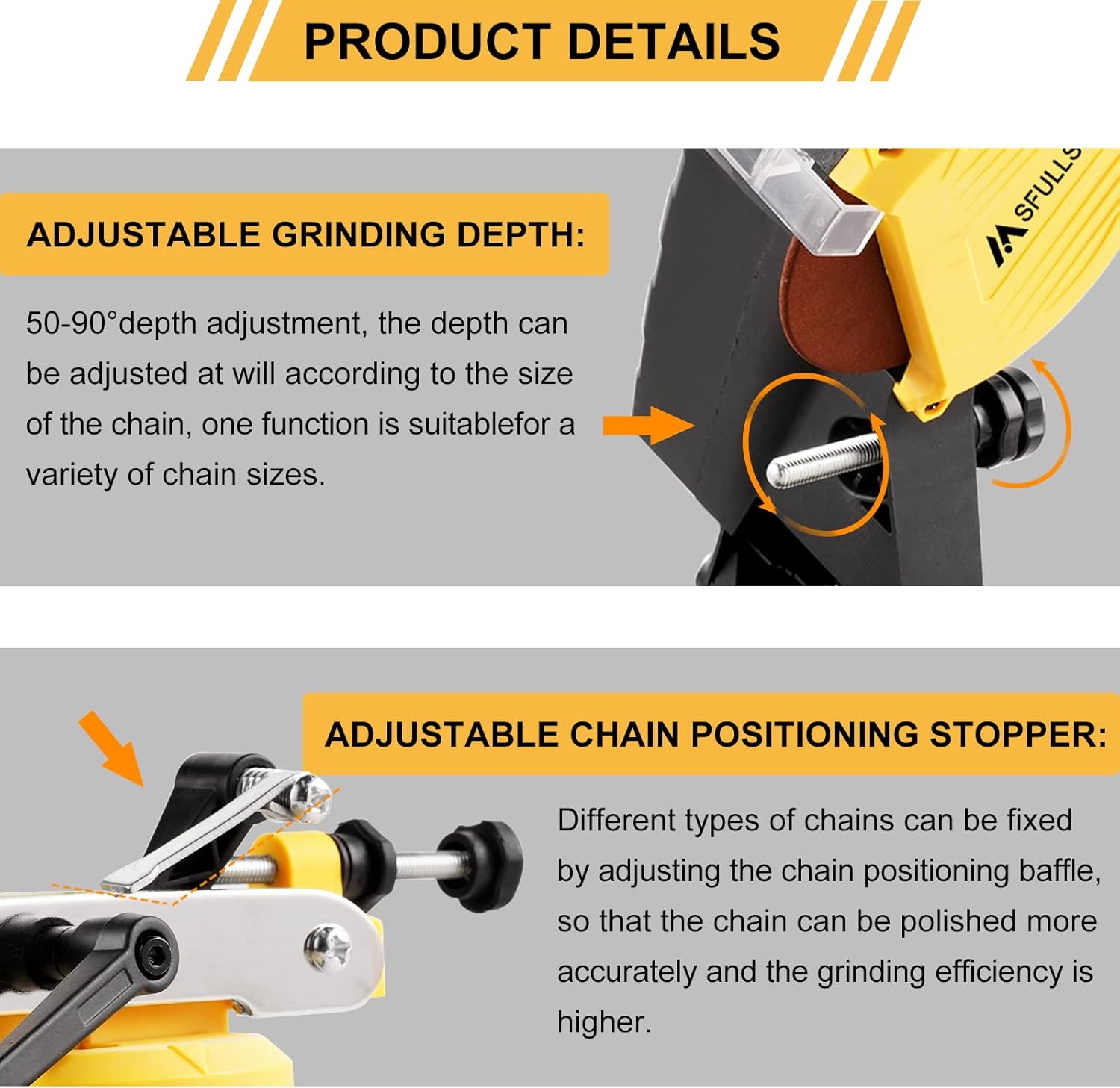 Msfullsea Electric Chainsaw Sharpener Grinder Electric Grinder Chain Saw Bench Sharpener Multi-Angle Adjustable Chainsaw Grinder Sharpener Vise Mount W/Grind Chainsaw Wheel 110V Pack of 2