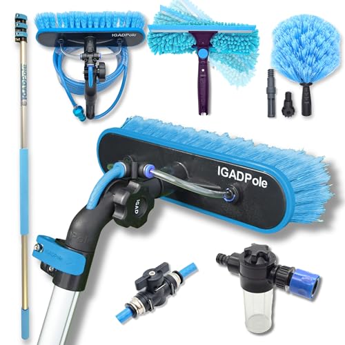 IGADPole 17 FT (5m) Window Cleaning Kit, Window Washing Cleaner Equipment Kit – Squeegee, Scrubber, Soap Despencer & Water Brush Cleaner Tool with Extension Pole for Household & Outdoor
