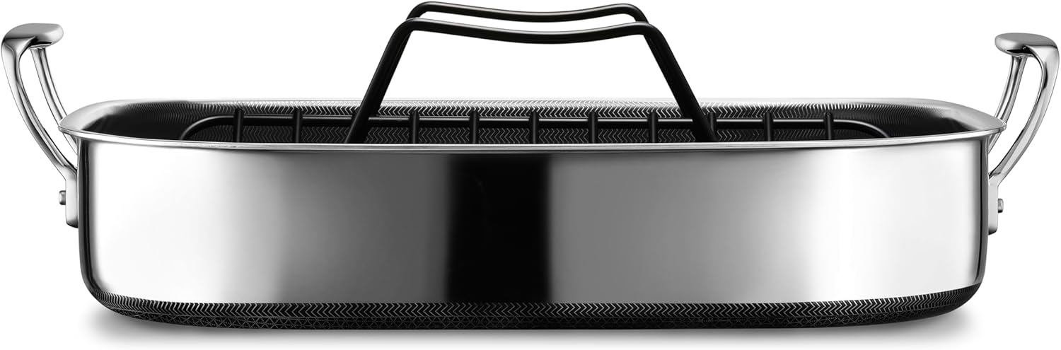 HexClad Hybrid Nonstick Roasting Pan with Rack, Dishwasher-Friendly and Oven-Safe Up to 900°F, Compatible with All Cooktops