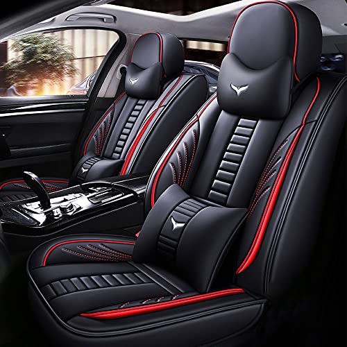 Waterproof 5 Car Seat Covers for Honda Passport 2019-2023, Premium Leather Automotive Front and Back Seat Protectors Compatible with Airbag (Black & Black Line)