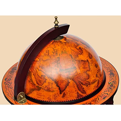 Globe Bar Wine Stand Eucalyptus Wood,Antique World Globe Bar Cart with Wine Bottle and Glass Holder for Home and Office Entertainment