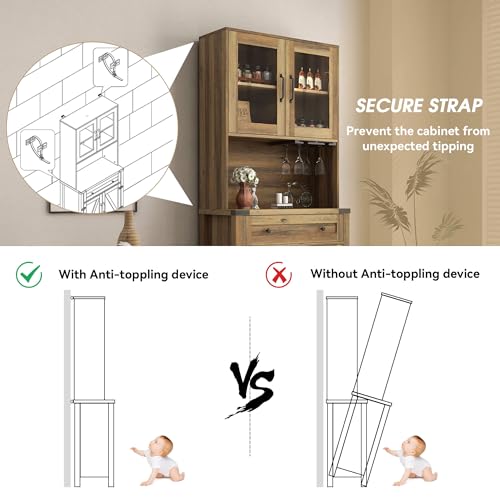 72 inch Tall Kitchen Pantry Cabinet Storage Hutch, Kitchen Cupboard with Countertop for Microwave, Coffee Bar, Free Standing Pantry with Doors for Living Room（2Pcs High + 1 Pcs Low Cabinet）