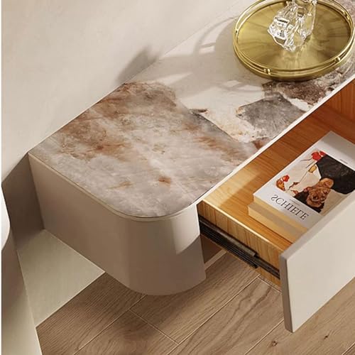 TV Floating Cabinet Modern Floating TV Stand with Slate Tabletop, Wall Mounted TV Shelf Entertainment Center, Floating Media Console Wood Storage Hutch Under TV for Living Room, 70.8/78.7 Inch, Fully