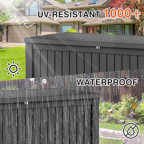 260 Gallon UV Resistant Outdoor Storage Box Waterproof, Lockable Resin Deck Box for Garden Tools, Sports Equipment and Cushions, Gray