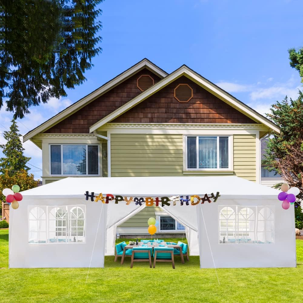 Party Tent 10x30 Upgraded Thicken Steel Tubes Outdoor Waterproof White Canopy Wedding Gazebo Tent Shelter with Removable 8 Side Walls and 2 Doors…