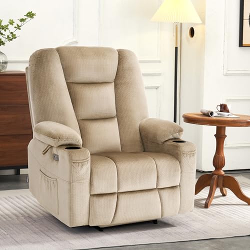 MCombo Small Power Lift Recliner Chair with Massage and Heat for Petite People, Cup Holders, USB Ports, Side Pockets, Fabric 7569 (Small-Regular, Brown)