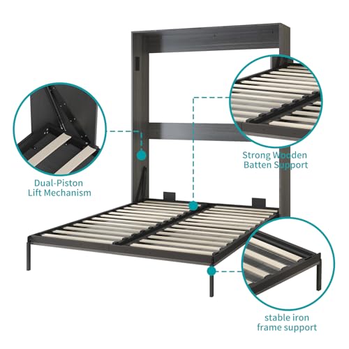 BALUS Murphy Bed Cabinet, Large Murphy Bed, Guest Room Folding Wallbeds Hidden Bed Wall Unit, Can be Folded into a Cabinet,White