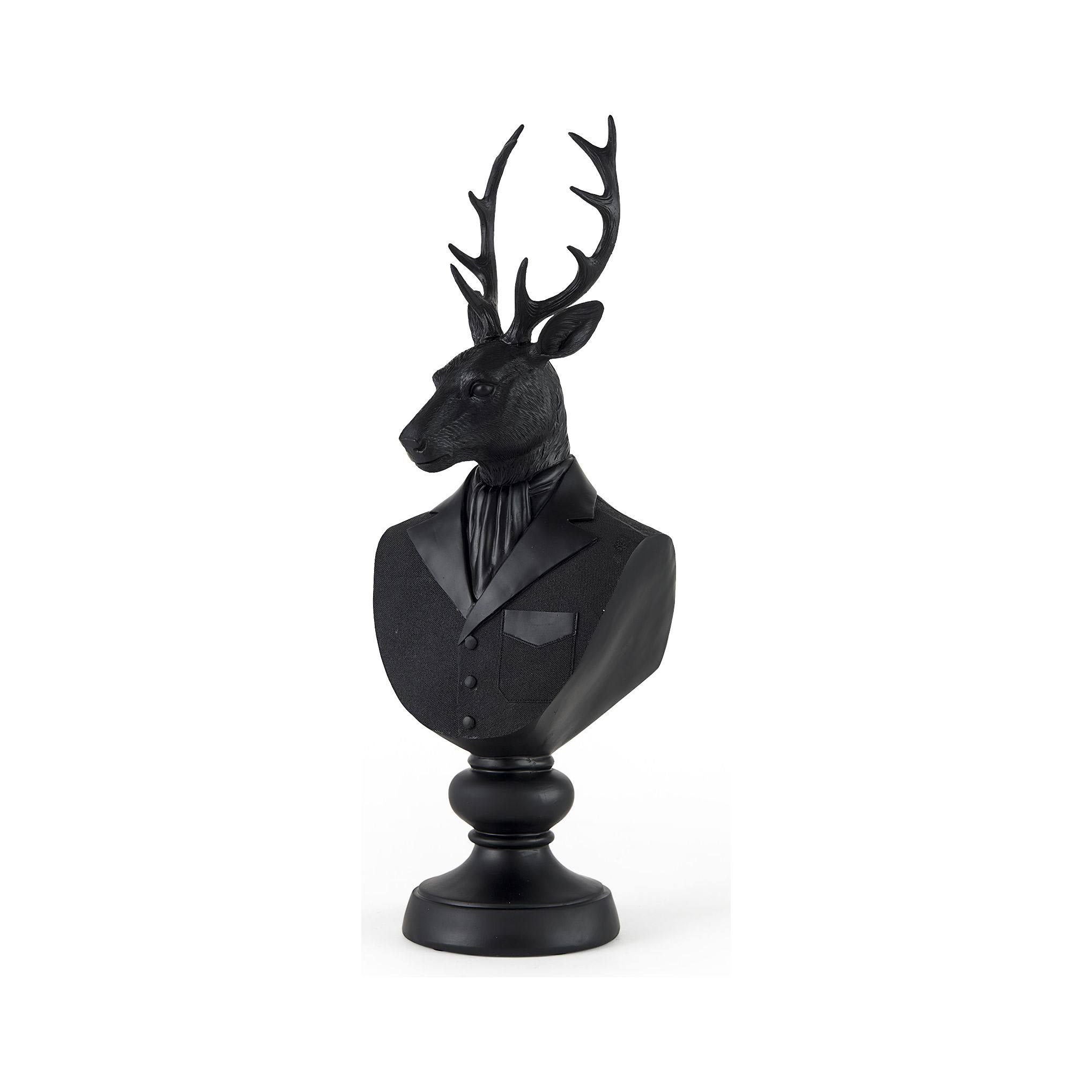Mozart 8.2L x 6.0W x 22.5H Black Painted Resin Deer Bust - Mercana 69288