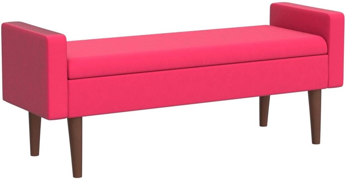 HomePop Home Decor | Upholstered Modern Velvet Storage Ottoman Bench | Ottoman Bench with Storage for Living Room & Bedroom | Decorative Home Furniture, Pink Velvet.