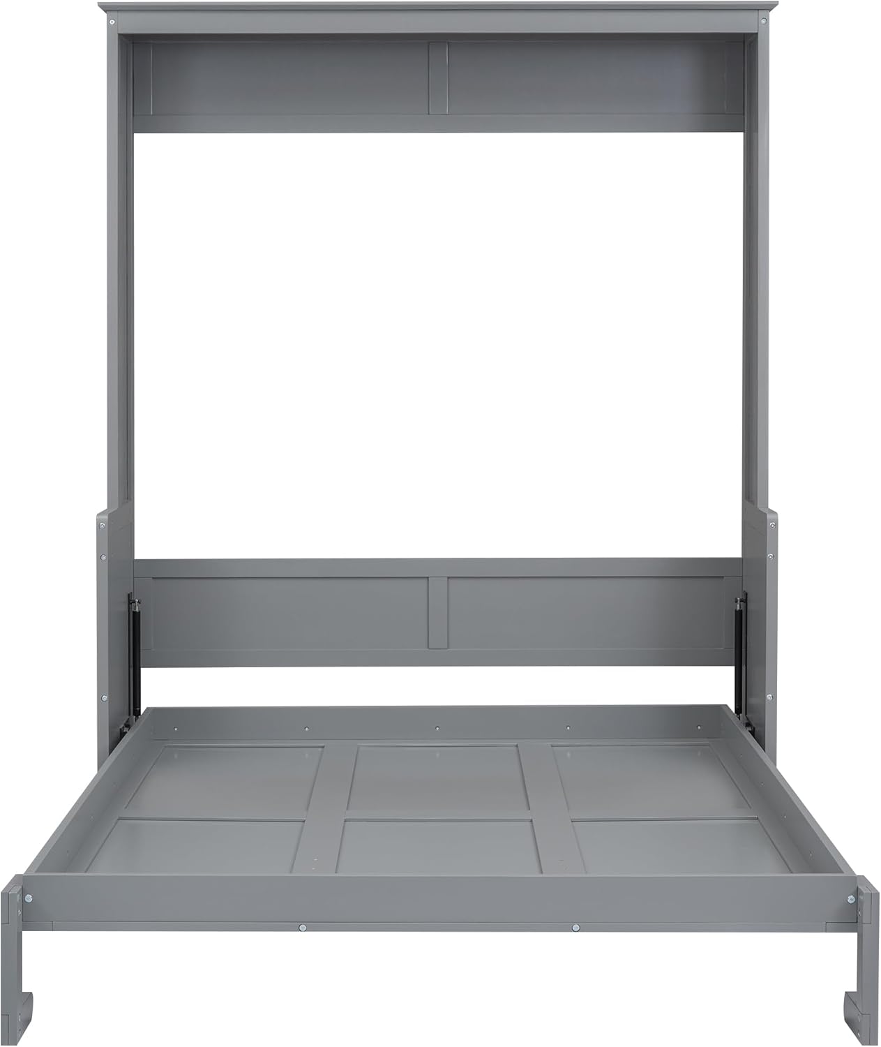 Queen Murphy Bed with a Shelf, Space-Saving Wall Bed for Guest Room or Home Office, Gray