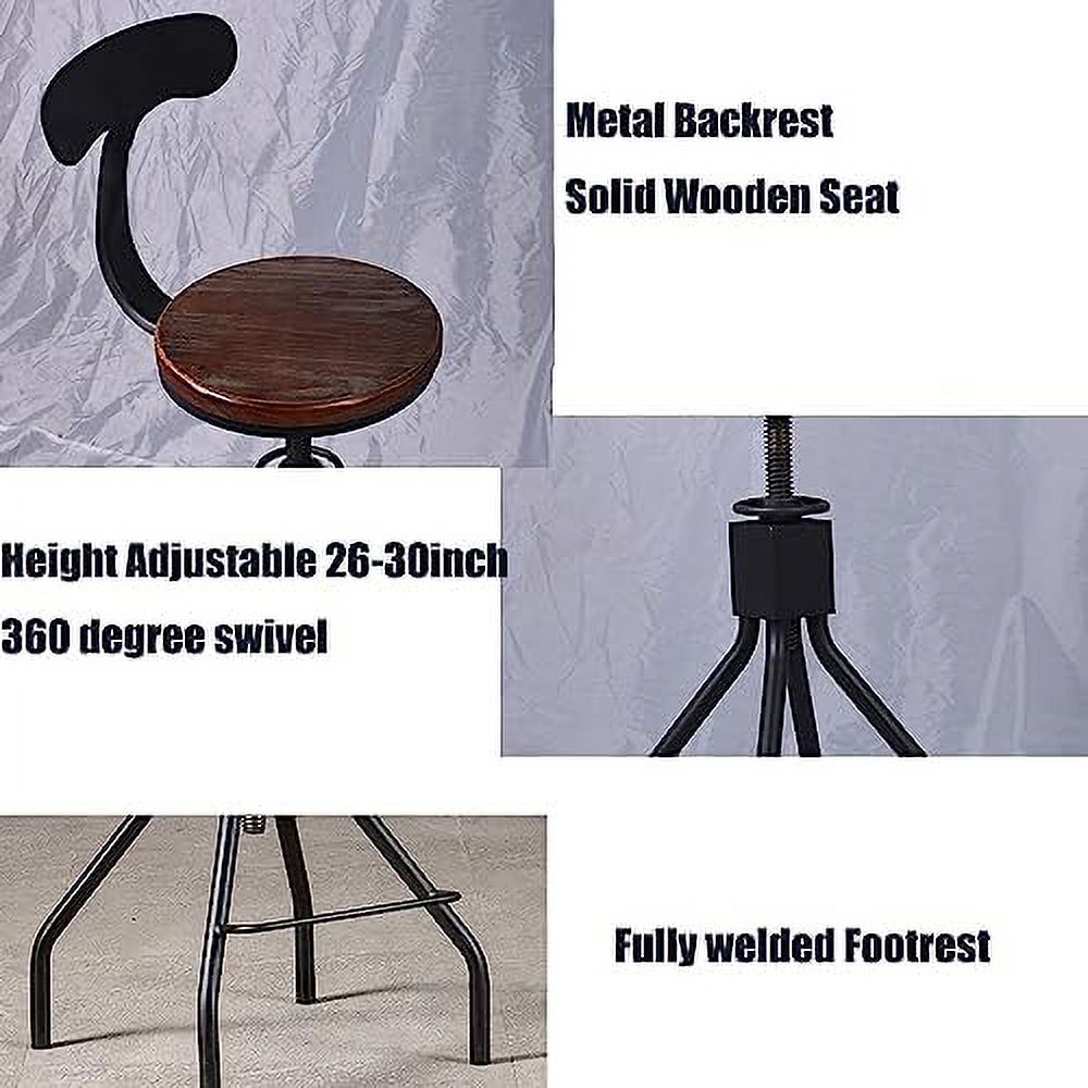 SPBOOMlife Industrial  Stools Swivle  Counter Height Adjustable 26-30inch Kitchen Island Dining Stool Cafe Chair with Backrest