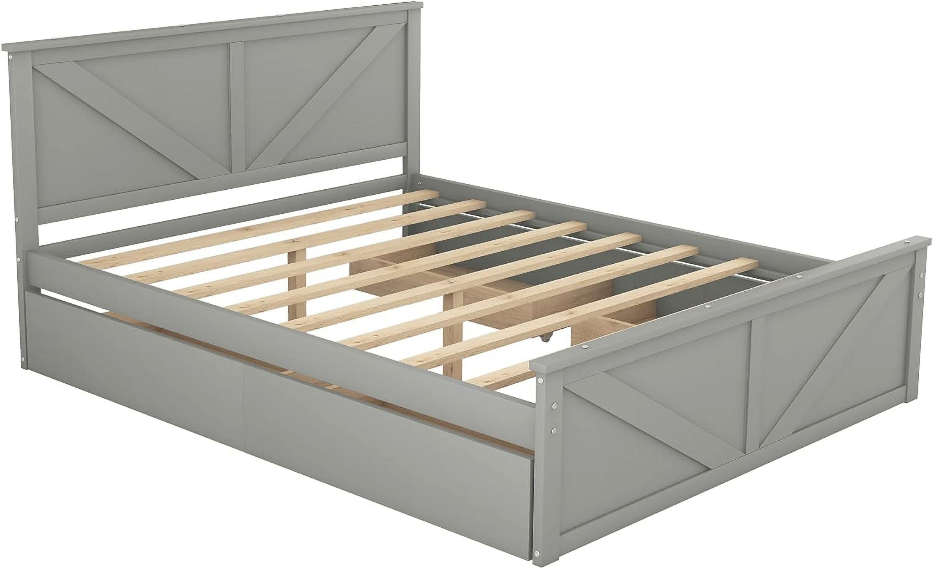 Queen Bed Frame With 4 Storage Drawers Wood Platform Bed With Headboard And Footboard Panel Beds With Slats For Boys, Girls, Kids, Teens, Gray