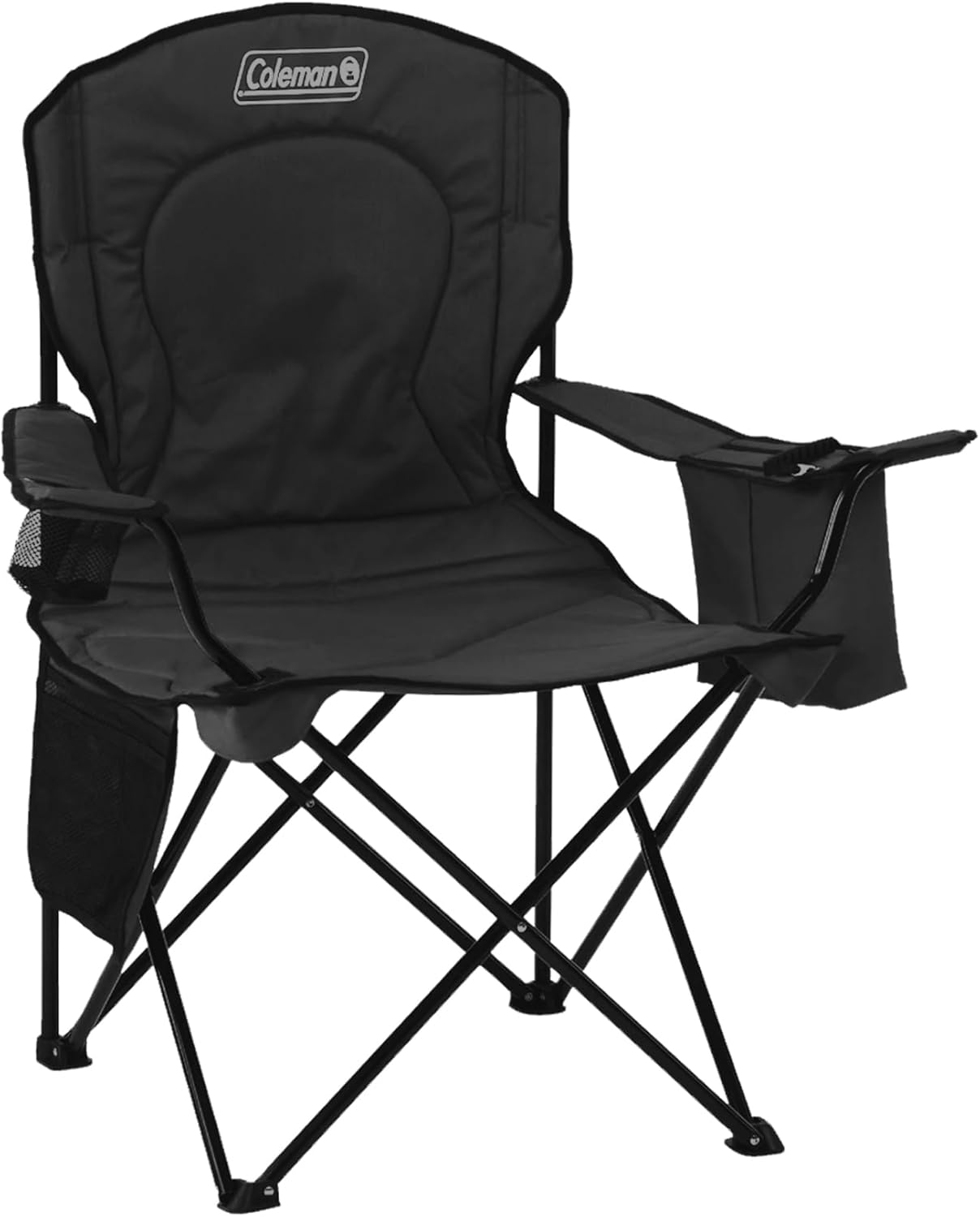 Coleman Carlsbad Dark Room Camping Tent with Screened Porch, 4/6 Person Tent Blocks & Camp Chair with 4-Can Cooler | Folding Beach Chair with Built in Drinks Cooler | Portable Quad Chair