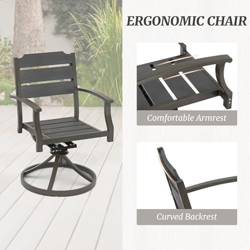 Outdoor Table and chairs Set 5Pcs,HDPS Patio Dining Set Swivel Rocking with Umbrella Hole, Aluminum Frame with HDPS Seat, Bullard Outdoor Furniture Set, brown-oil printed