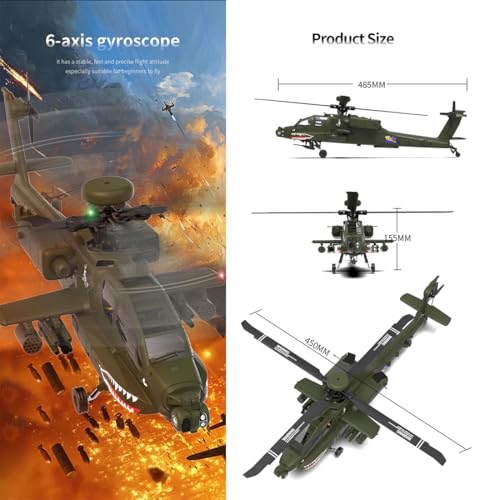 Aetheria RC Helicopter F11 AH64 Airplane, 2.4G 6CH Remote Control Aircraft, Dual Brushless Motor, 6G/3D Stunt Copter Model for Adults-1:32 Scale (RTF Version)