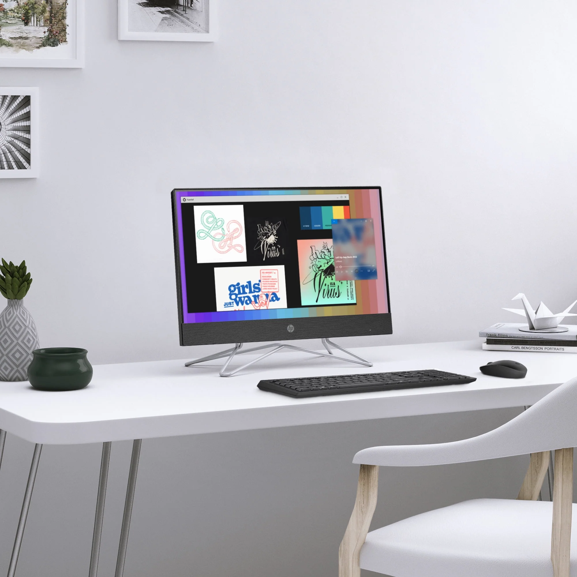 HP 21.5 All-in-One PC, Intel Pentium, 8GB Memory, 128GB SSD, Windows 11 Home S mode, White, 22-dd0143w