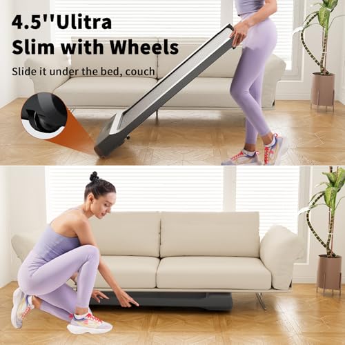 DeerRun Walking Pad 2 in 1 Under Desk Treadmill, 2.5HP Low Noise Walking Pad Running Jogging Machine with Remote Control for Home Office, Lightweight Portable Desk Treadmill Installation Free
