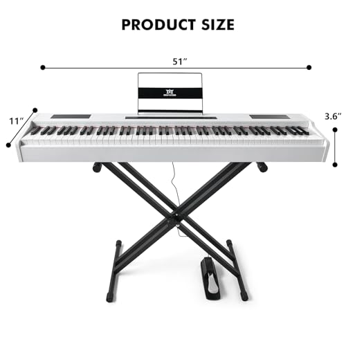 MUSTAR Digital Piano 88 Key Weighted Keyboard Hammer Action, MDP-1200 Weighted Keyboard with Stand, Full Size Electric Piano Keyboard 88 Keys with for Beginners, Portable Case, Sustain Pedal, Black
