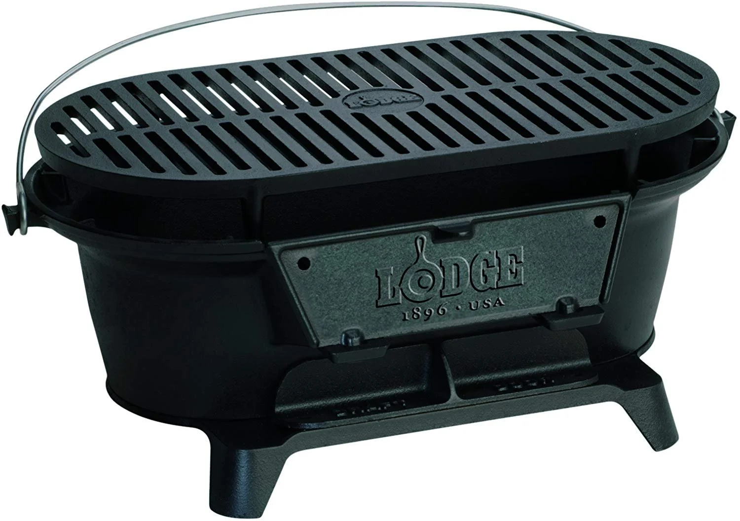 Lodge Cast Iron Sportsman's Grill. Large Charcoal Hibachi-Style Grill for Picnics, Tailgaiting, Camping or Patio. Two Adjustable Heights.