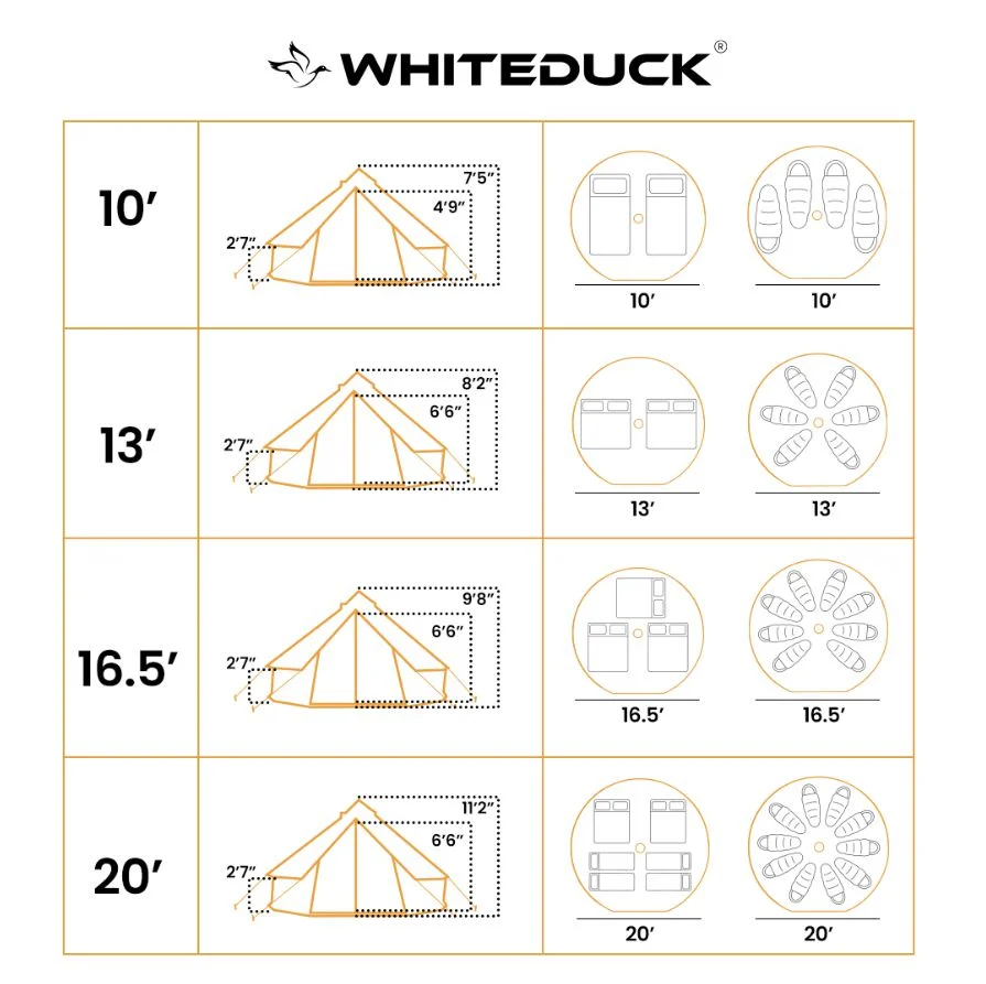 WHITEDUCK Regatta Canvas Bell Tent w/Stove Jack, Sandstone Beige, 13', Water Repellent 4-Season Camp