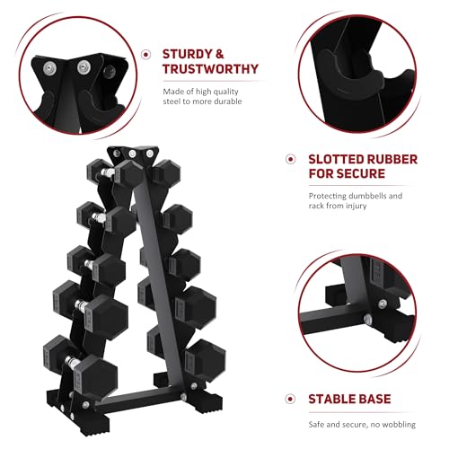 BalanceFrom Rubber Coated Hex Dumbbell Free Hand Weight Set w/Storage Rack, Multiple Options