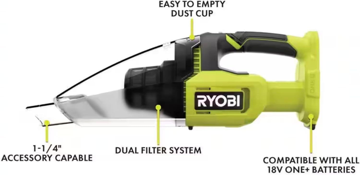 Buho Cordless Handheld Vacuum Accessory Bundle - Ryobi 18 Volt Multi-Surface Vacuum Micro-Cleaning Accessory Kit 2.0 Ah Battery 18V Charger Zipper Pouch