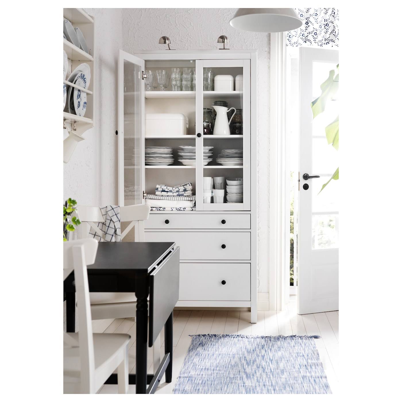 IKEA - HEMNES Glass-Door Cabinet with 3 Drawers, White Stain, 35 3/8x77 1/2