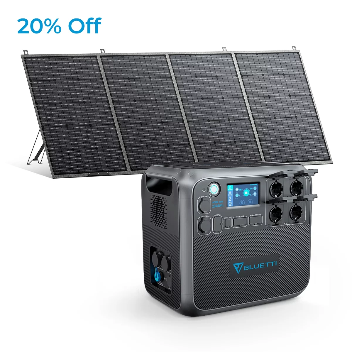 Bluetti AC200MAX Portable Power Station,2048Wh Capacity Solar Generator,W/420W Solar Panel,2200W AC Output for Home Backup, RV Camping, Emergency - Curated Treasures Market