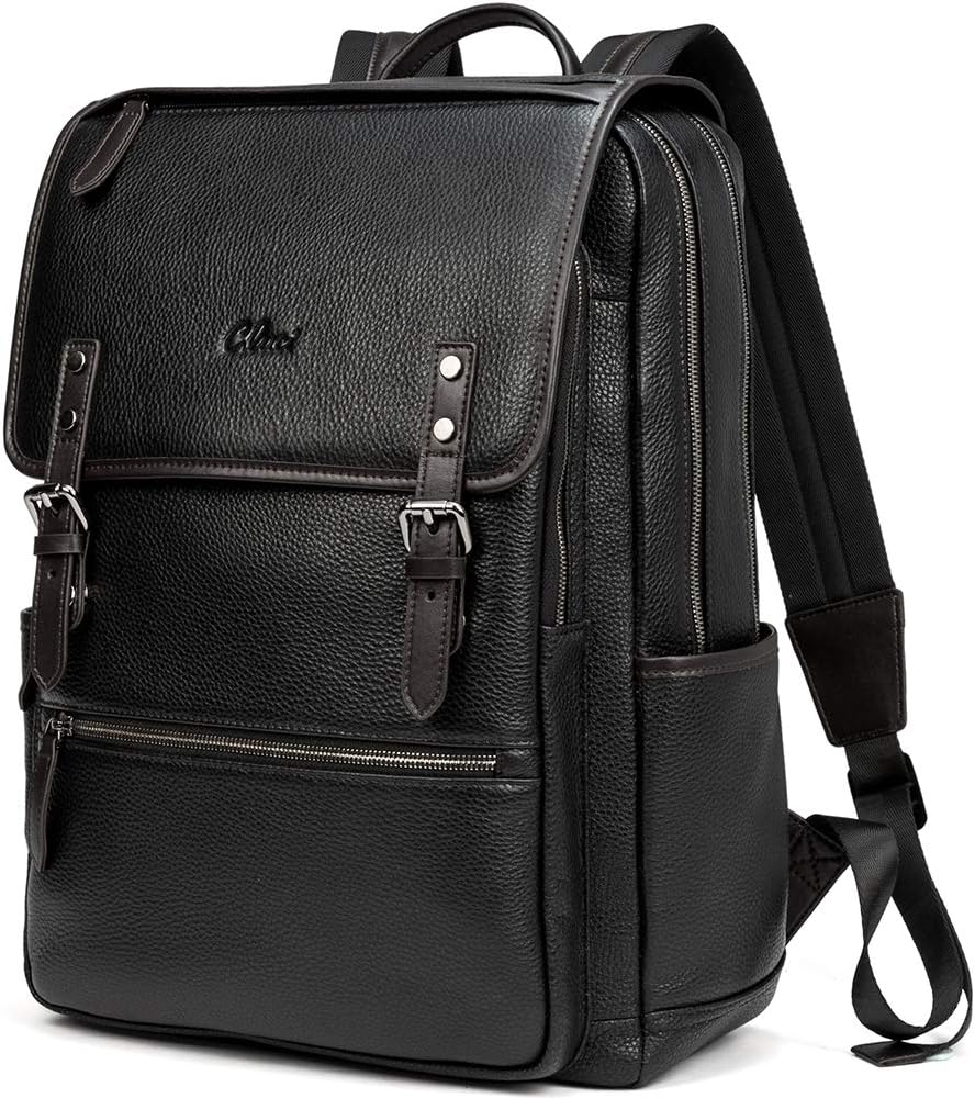 CLUCI Genuine Leather Backpack for Men Slim 15.6 Inch Laptop Large Capacity Business Travel Bag Black