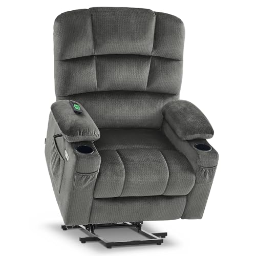 MCombo Large Dual Motor Power Lift Recliner Chair for Elderly, Massage and Heat, Lay Flat, Zero Gravity, Home Button, USB Port, Fabric 7680 (Large, Beige)