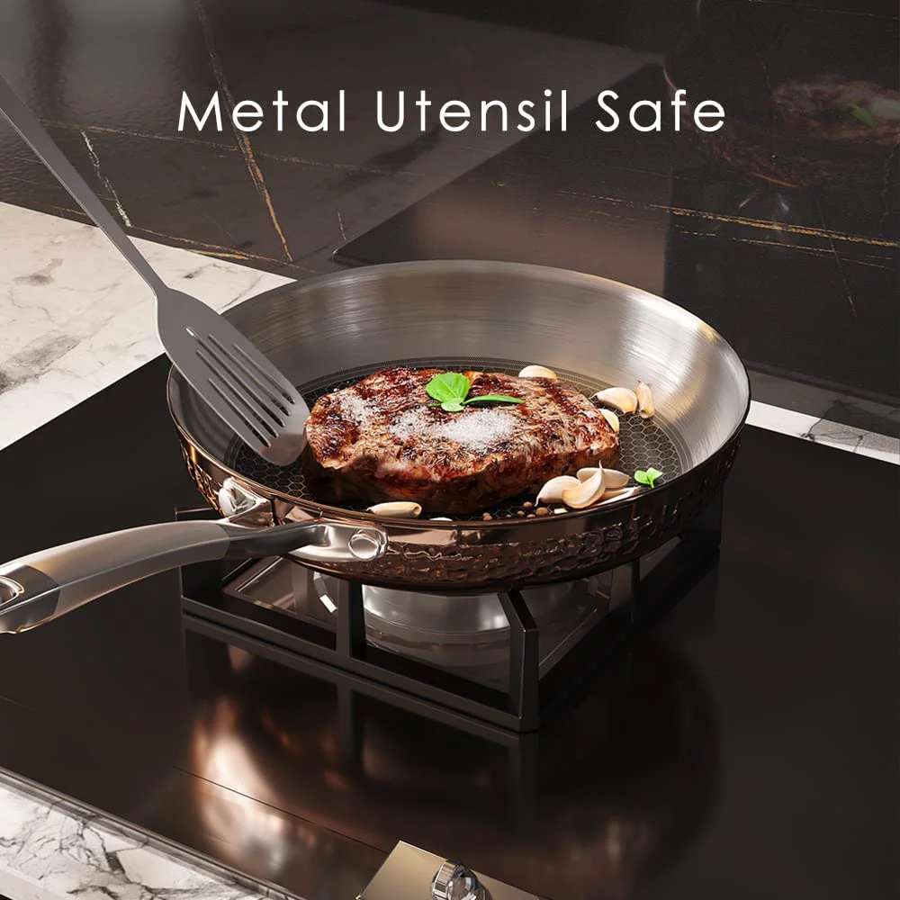 Homaz life Pots and Pans Set  Tri-Ply Stainless Steel Hammered Kitchen Cookware  Induction Compatible  Dishwasher and Oven Safe  Non-Toxic  Professional Grade Cooking Sets  7-Piece  Black