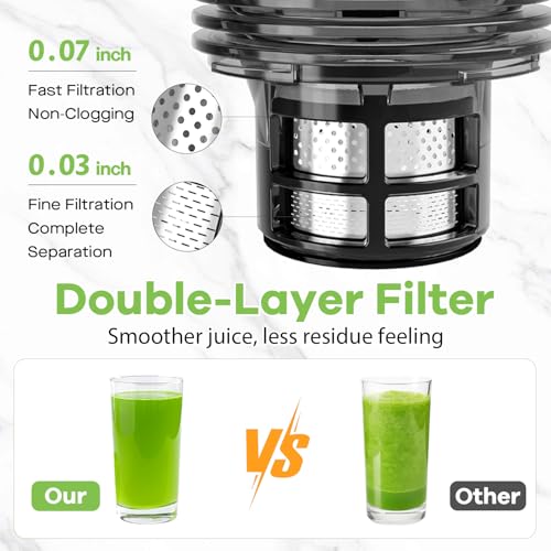 Cold Press Juicer, 5.8" Wide Feed Chute Juice Extractor Machine with 400W, High Juice Yield, Slow Masticating Juicer for Whole Vegetables & Fruits, Metallic Silver