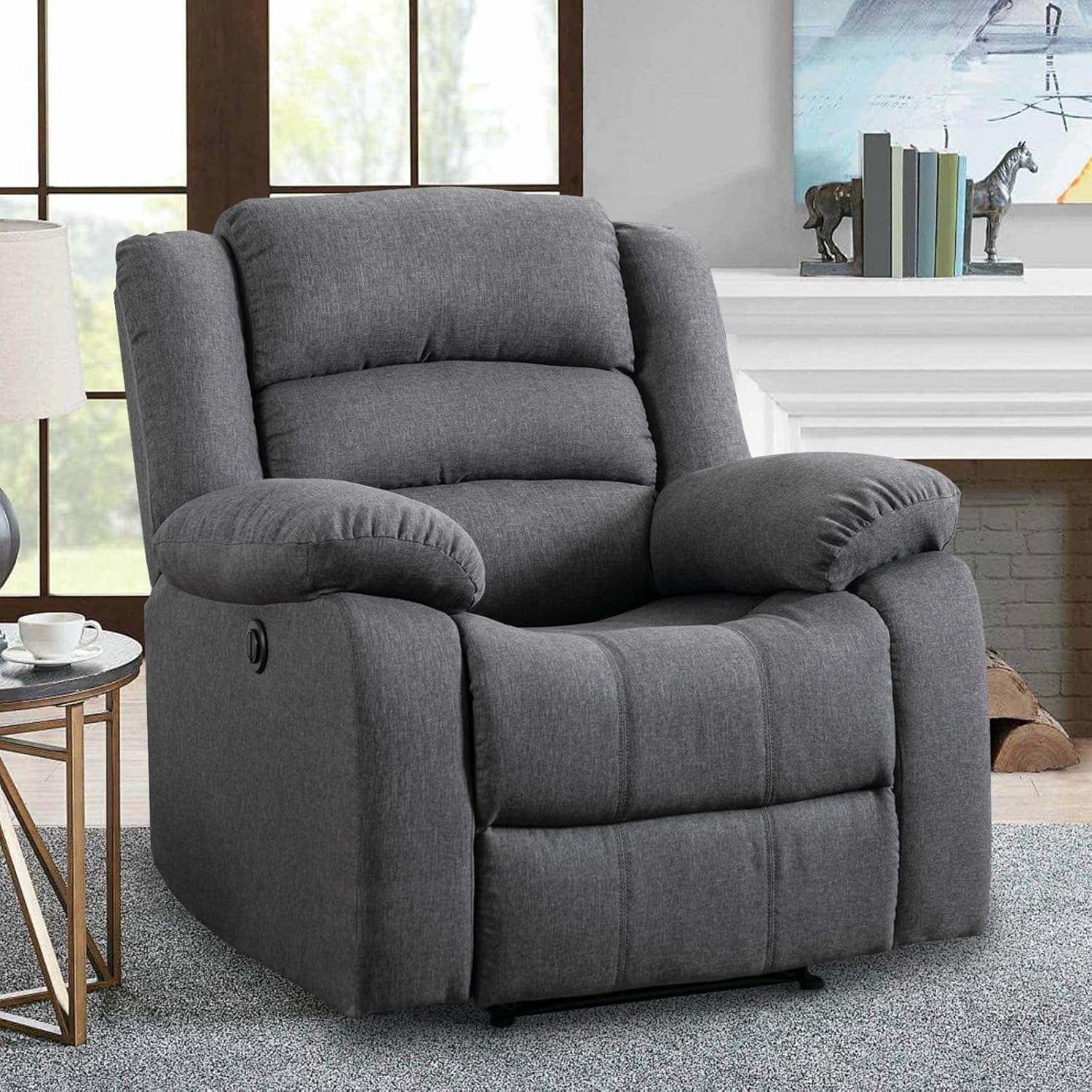 Power Recliner Chair, Soft Fabric Electric Reclining Chair with Overstuffed Back and Arm, Classic Single Sofa Recliner Chair for Living Room, Bedroom, Home Theater (Grey)