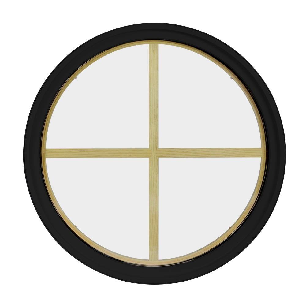Frontline Bldg. Products 30-in x 30-in x 4.5625-in Jamb Simulated Divided Lite Round New Construction Black Annealed Window | 30