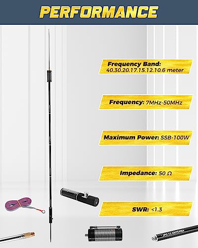 Radio Antennas PAC-12 HF Antennas for Ham Radio with Slide Regulator 7MHz-50MHz All Band Hf Vertical Antenna 40m-6m 8 bands JPC-12 Antenna for Outdoor 4.1 Meter(13.5Ft) (M10)