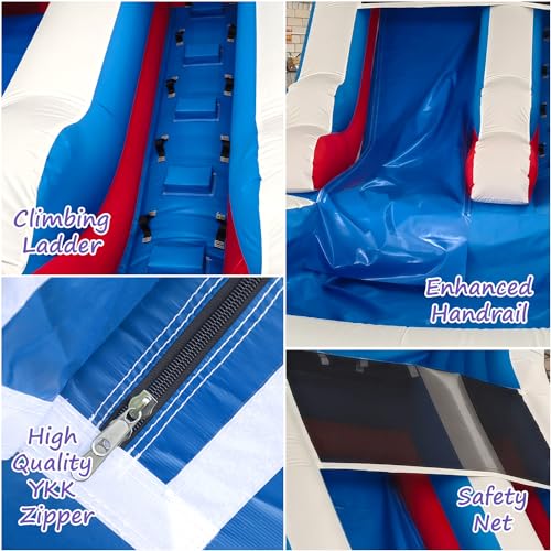Water Slides for Kids,Commercial Big Water Slide for Adults Backyard 100% PVC Climbing Ladder with 2 Large WaterSlides with Splash Pool Outdoor Wet Dry Inflatable Pool Kids Water Slides 20FT/L