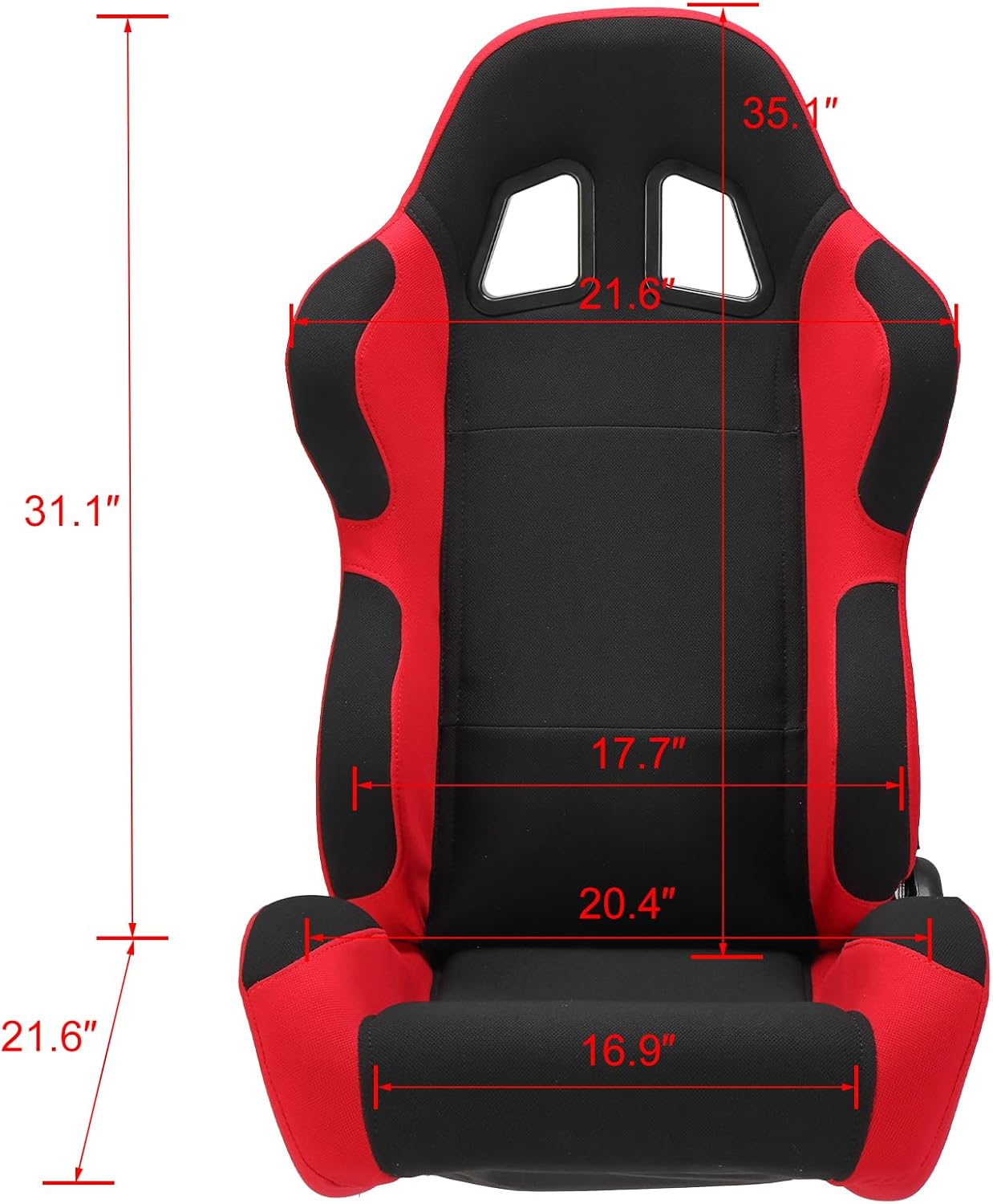 AutoForever 2Pcs Universal Fully Reclinable Nylon Racing Seats Double Slide Black and Red, With seat slide