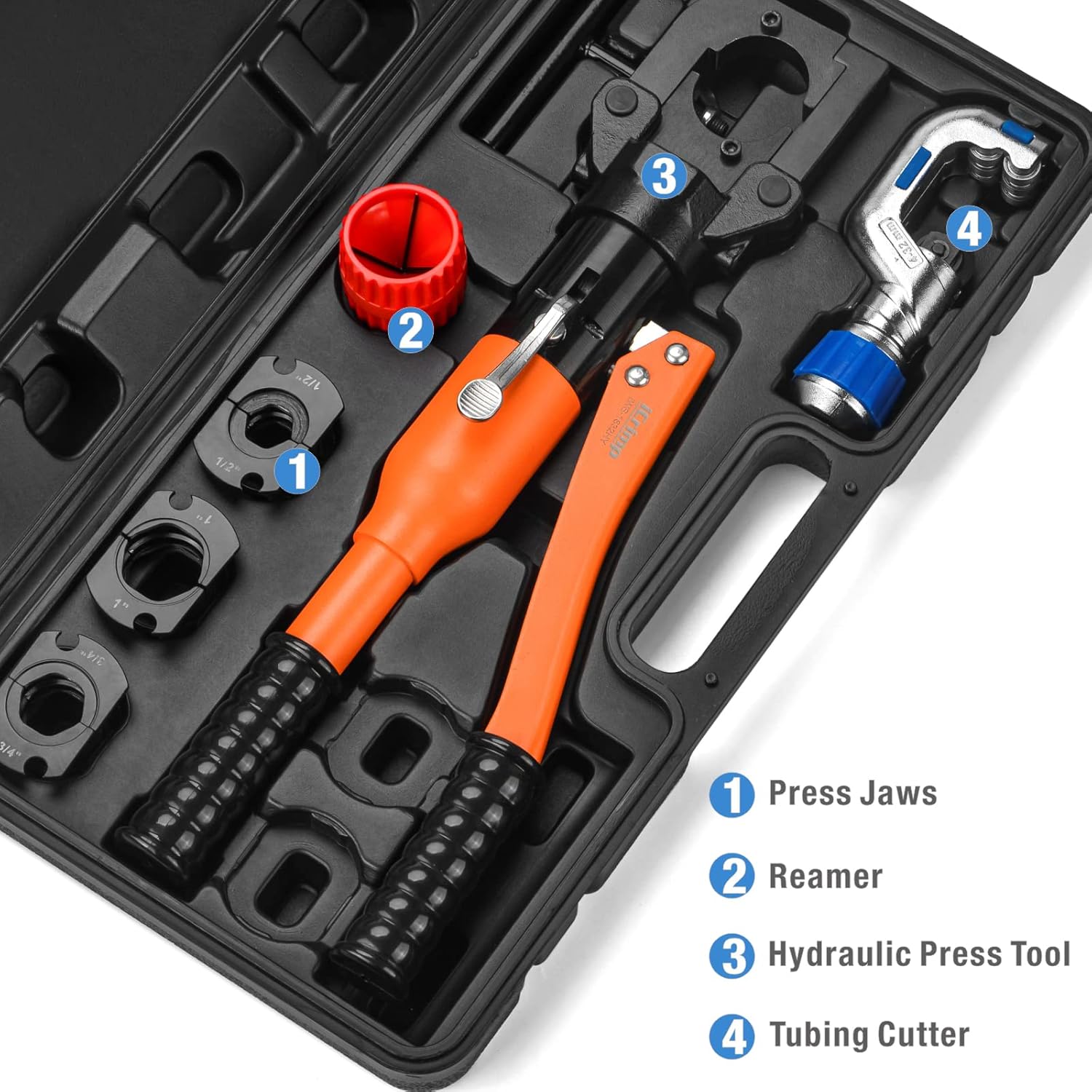 iCrimp Hydraulic Copper Tubing Press Tool Kit for 1/2-in, 3/4-in, 1-in Propress Copper Fittings, Copper Tubing Cutter & Chamfer Tool Included
