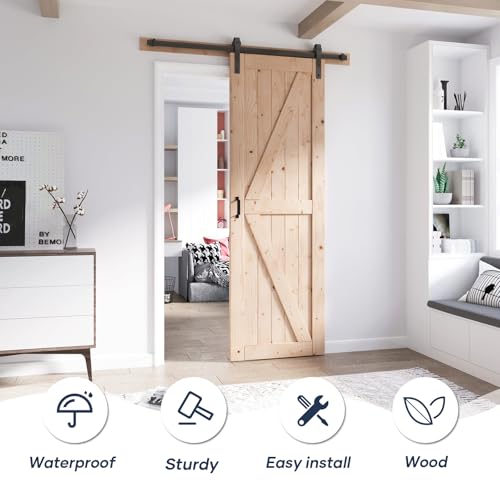 FREDBECK 48in x 80in Sliding Wood Barn Door with 8FT Barn Door Hardware Kit Included K Shape Solid Spruce Panel Sliding Door Double Surfaces Need to Assembly