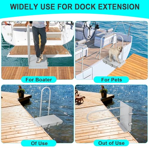 Boat Boarding Platform with Handrail, Dock Extension Step with Safety Grab Bar, Folding Dock Boarding Platform for Marina, Dock, Deck, Boat, Silver