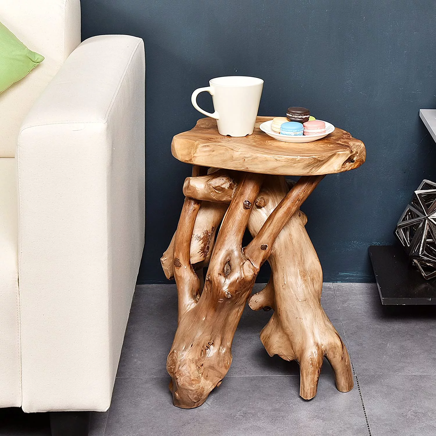 YINCHEN Tree Stump Side Table, Live Edge Stool, Natural Edge Wood Side Table, Accent Table, 19" Tall