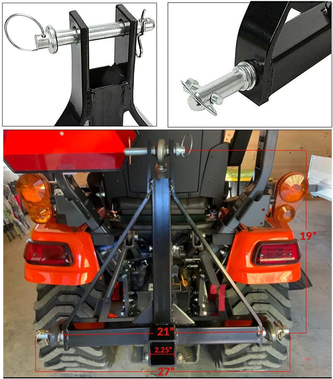 2 Receiver 3 Point Trailer Hitch Category 1 Tractor Tow Drawbar Adapter Compatible with BX Kubota John Deere LM25H WLM Tractor NorTrac Kioti Yanmar
