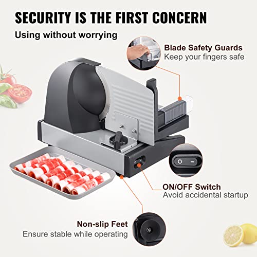 VEVOR Meat Slicer, Electric Deli Food Slicer with SUS420 Stainless Steel Blade and Built-in Sharpening Stone, 0-0.6 inch Adjustable Thickness for Commercial and Home Use, Cut Meat and Cheese