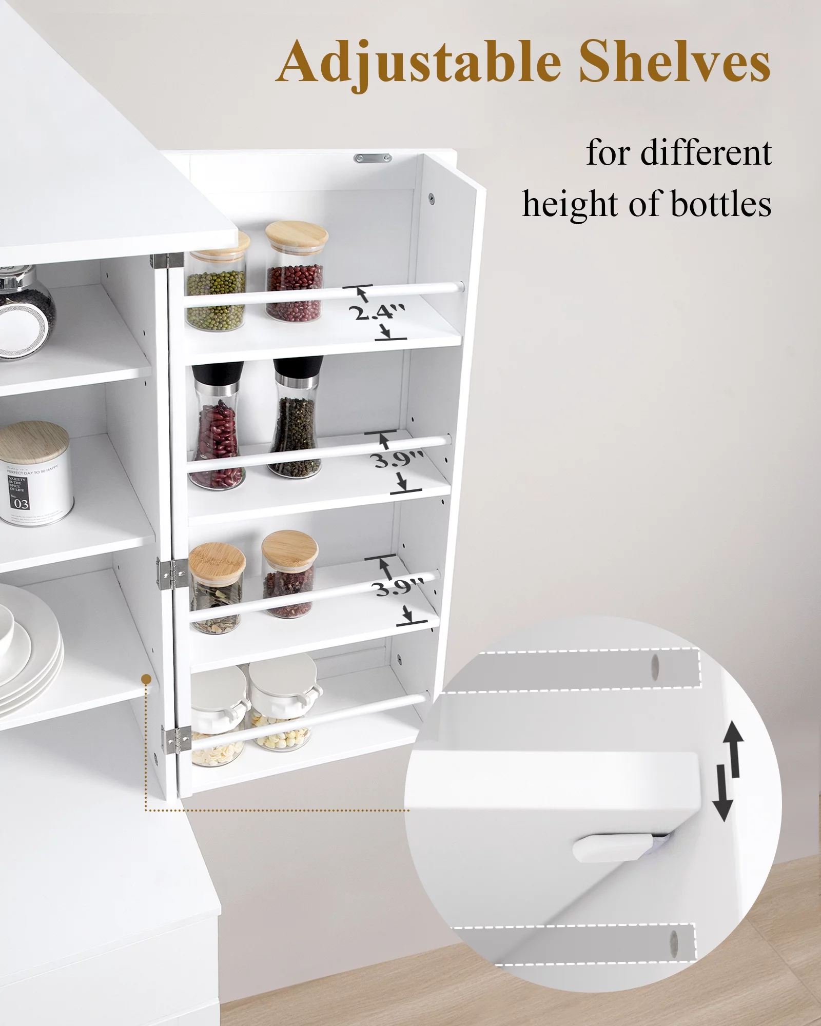 Hzuaneri 72" Kitchen Pantry Cabinet, Storage Cabinet，Buffet Cupboards, White PT02403X