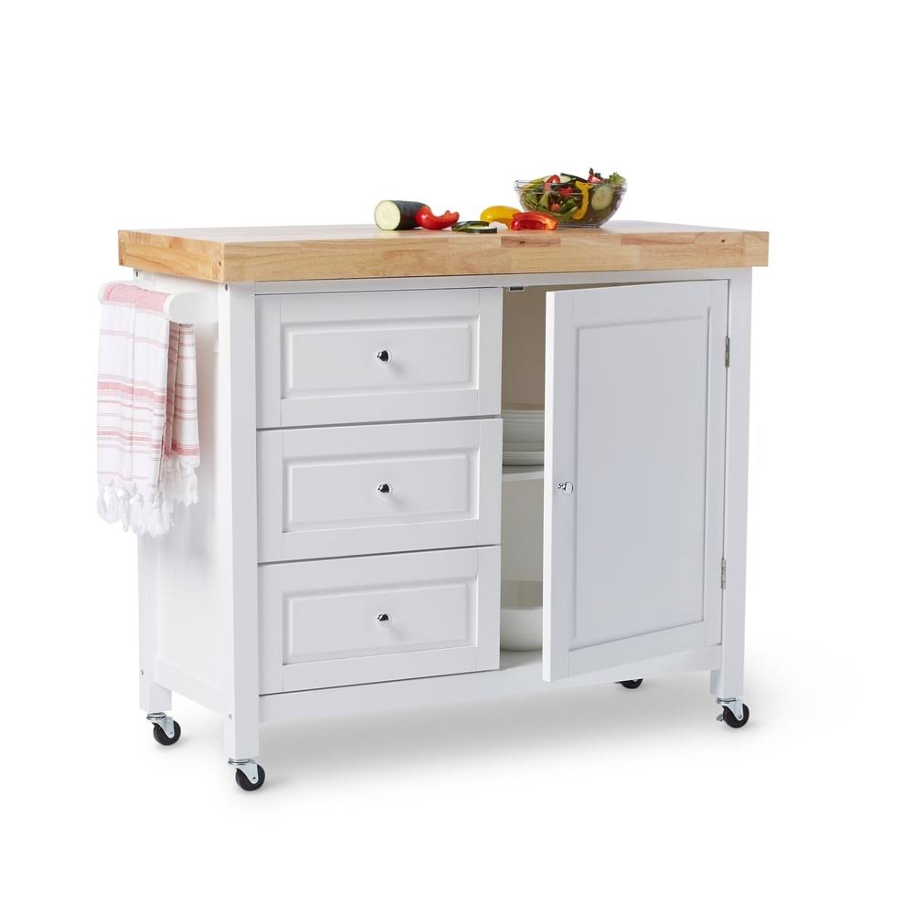 Copper Grove Macaulay Natural Rubberwood Kitchen Island Cart - White
