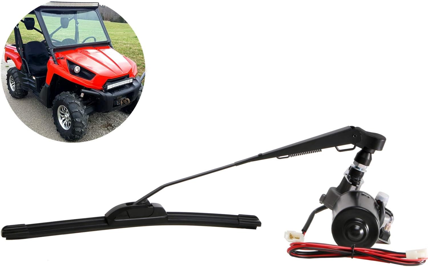 YiCross Electric UTV Windshield Wiper Motor 12V Hard Coated Polycarbonate Universal Windshield Wiper Kit w/Multi Wiper, 90 Degree Wipe Sweep