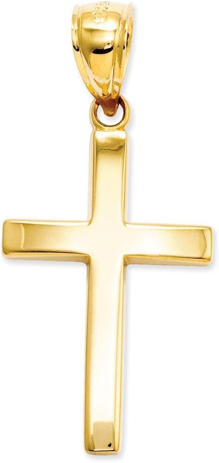 Solid 14k Yellow Gold Plain Polished Cross Crucifix Charm Pendant (28mm x 14mm)