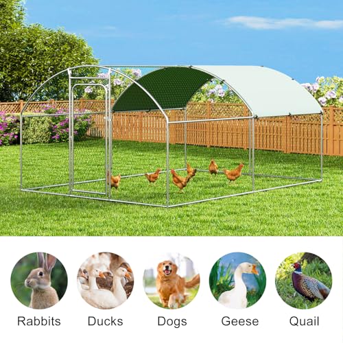 Large Metal Chicken Coop Walk-in Poultry Cage Chicken Run Pen Dog Kennel with Waterproof and Anti-Ultraviolet Cover for Outdoor Farm Use(9.8' L x 19.7' W x 6.4' H)