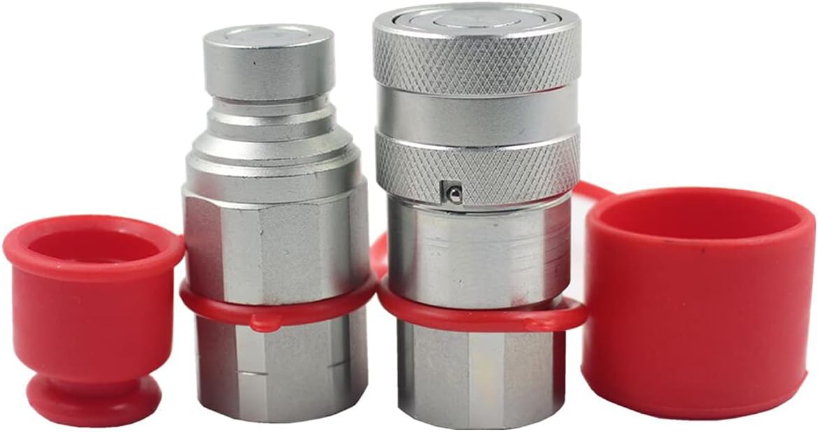 2-Sets ISO16028 1/4 Flat Face Hydraulic Quick Connect Coupling/Coupler Set W/Black Dust Cap 1/4'' NPT Thread