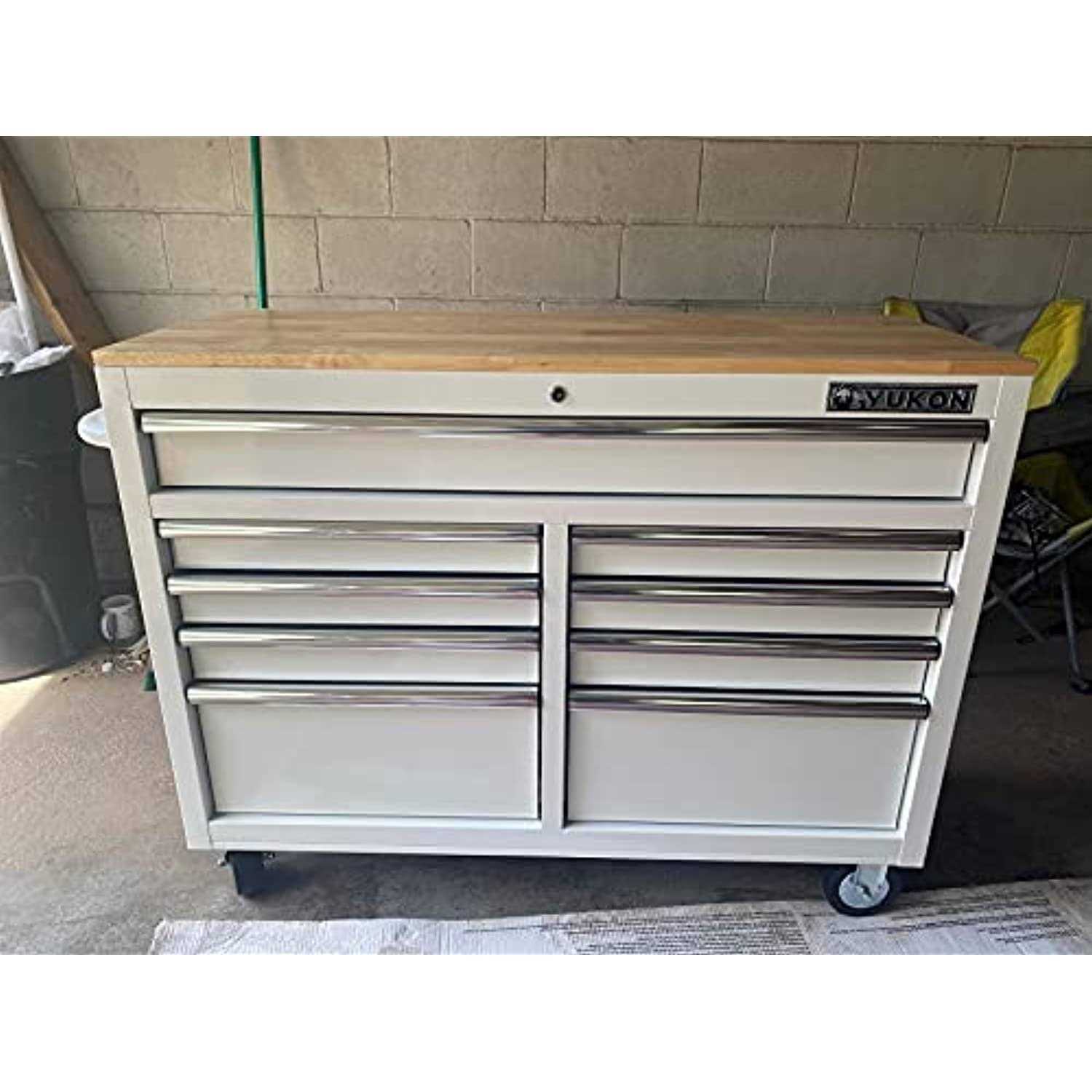 Yukon 46 in. 9 Drawer Mobile Storage Cabinet with Solid Wood Top - Shop Hardware Tools Online Store